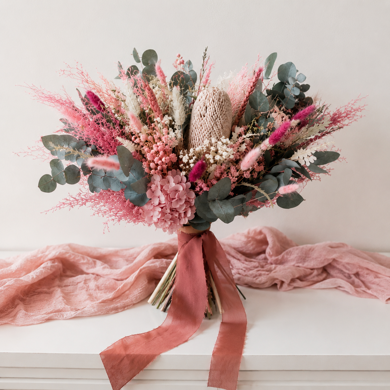  eucalyptus protea wildflower dried flower round bouquet wedding posy