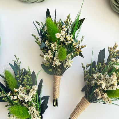 boho-greenery-boutonnieres-flatlay