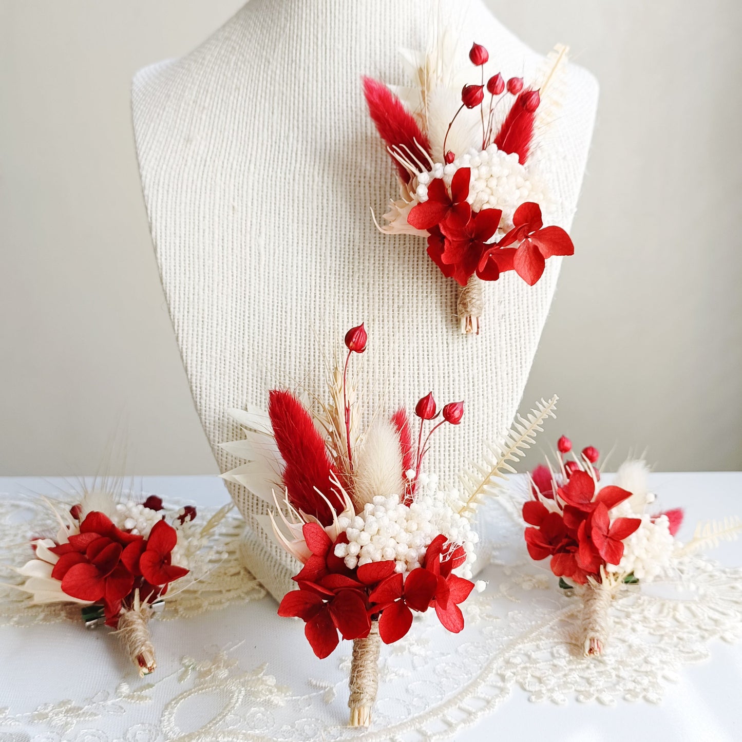 dried  boutonniere in red and white