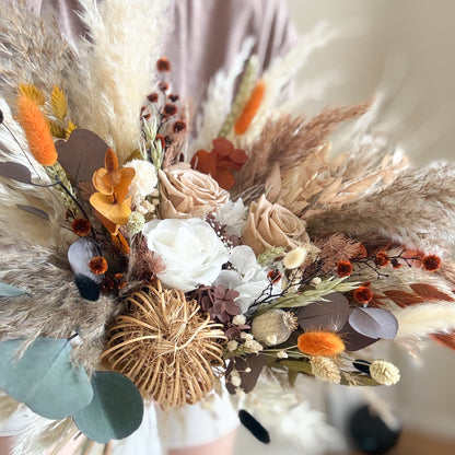 Rust bridal bouquet, terracotta wedding flowers, bridal bouquet in burgundy, Burgundy boho bridal bouquet arrangement, Wedding bouquet, dried bouquet. Dried floral arrangement, Dried cotton bouquet