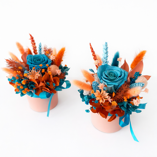 Mint blue preserved rose arrangement with dried flowers handmade floral gift