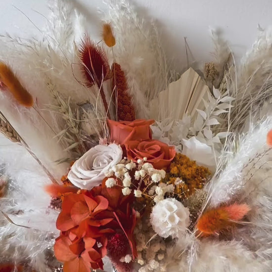Boho terracotta bridal bouquet made with pampas grass and preserved flowers