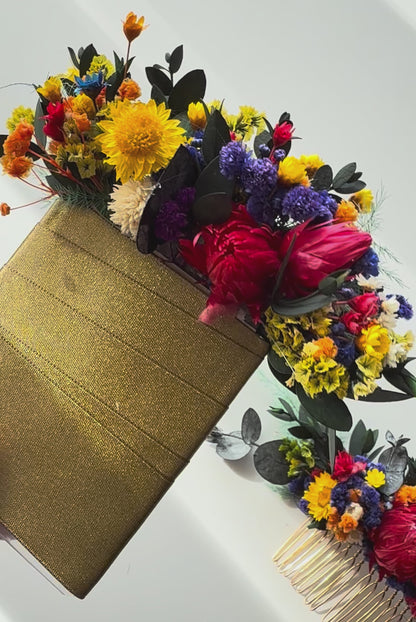 colourful dried floral pocket boutonnire