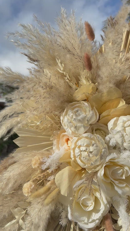Ivory White Wedding Arch Flowers | Boho Ceremony Decor