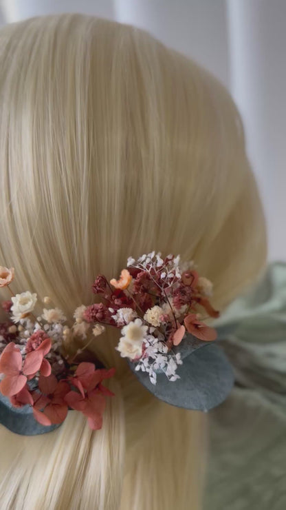 Bridal Hair Pins  with Eucalyptus & Terracotta tones