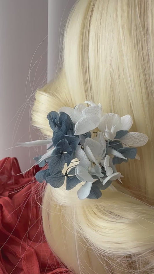 Floral Hair Pins in Dusty Blue