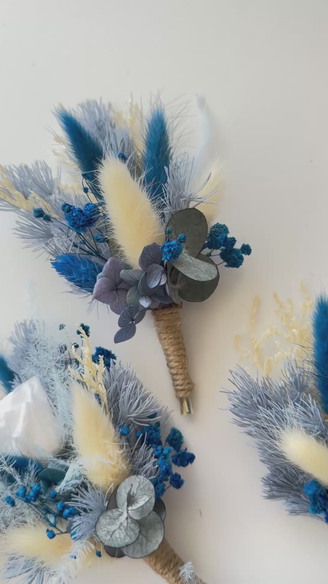 Dusty Blue Dried Boutonniere Set – Boho Wedding Accessories