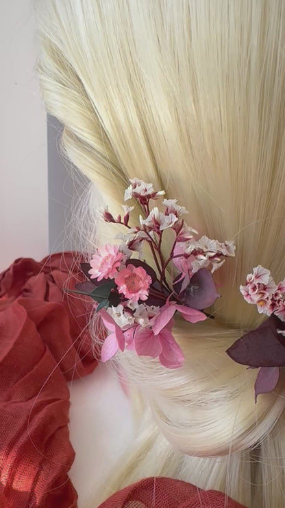 Floral Hair Pins in Pink