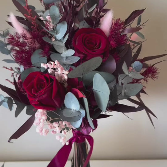 Burgundy bridal round boho australian bouquet