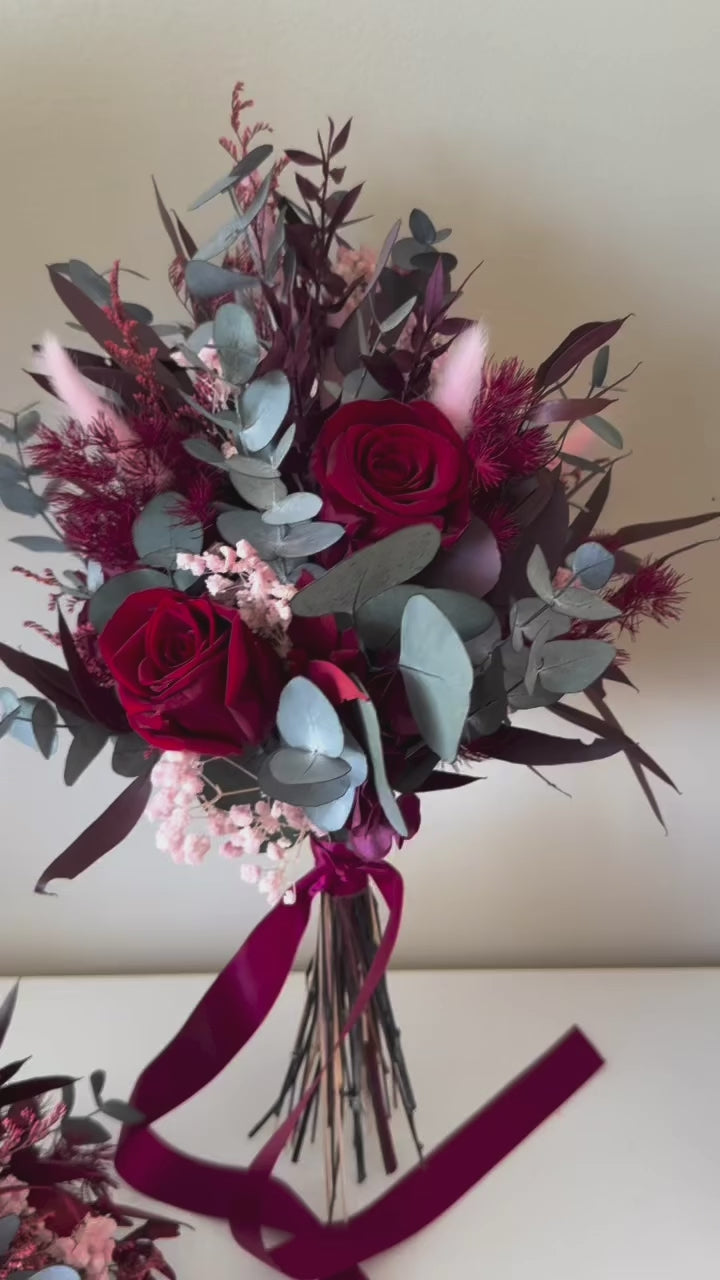 Burgundy bridal round boho australian bouquet