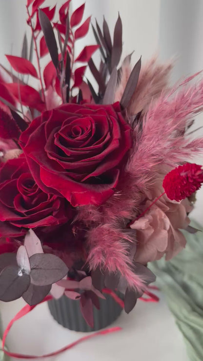 Dried Flower Arrangement in Deep Red and Burgundy Tones