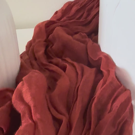 Burgundy dried flower arrangement in brown vase with preserved eucalyptus, banksia, and bunny tails – rustic boho wedding or home décor gift