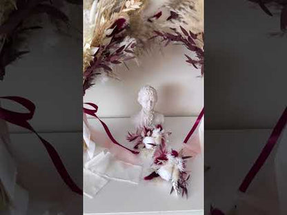 Dried Bridal Bouquet - Boho Rustic Wedding Bouquet with White Roses & Burgundy Accents