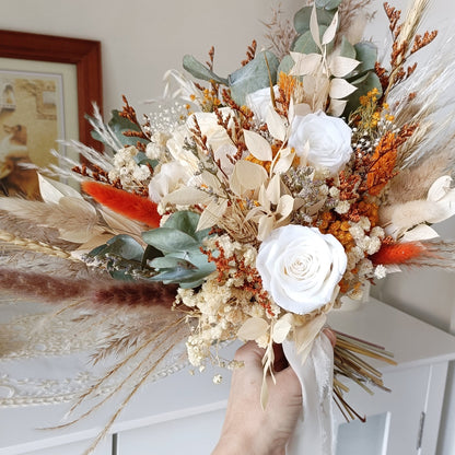 Rustic Bridal Bouquet | Eucalyptus with White & Neutral Roses