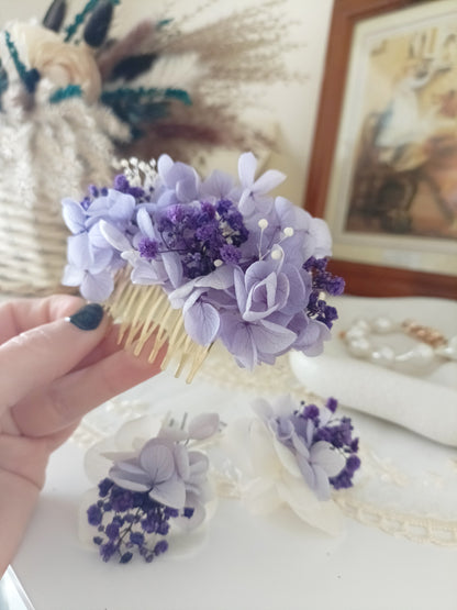 Purple Bridal Floral Comb