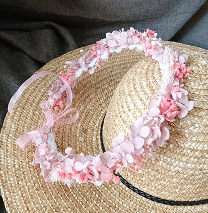 Dried Floral Crown | Pink Baby Breath