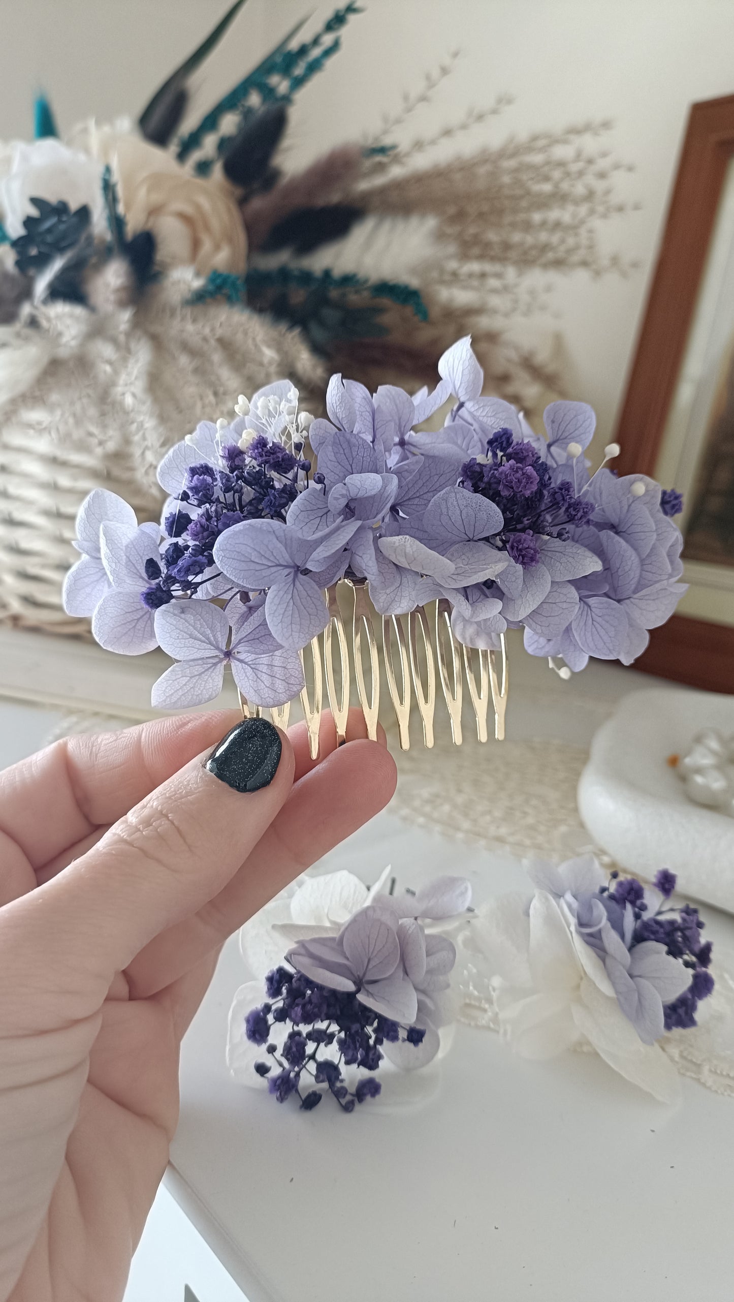 Purple Bridal Floral Comb