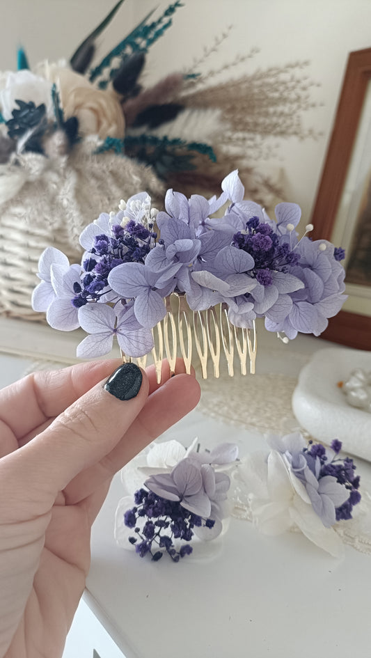 Purple Bridal Floral Comb