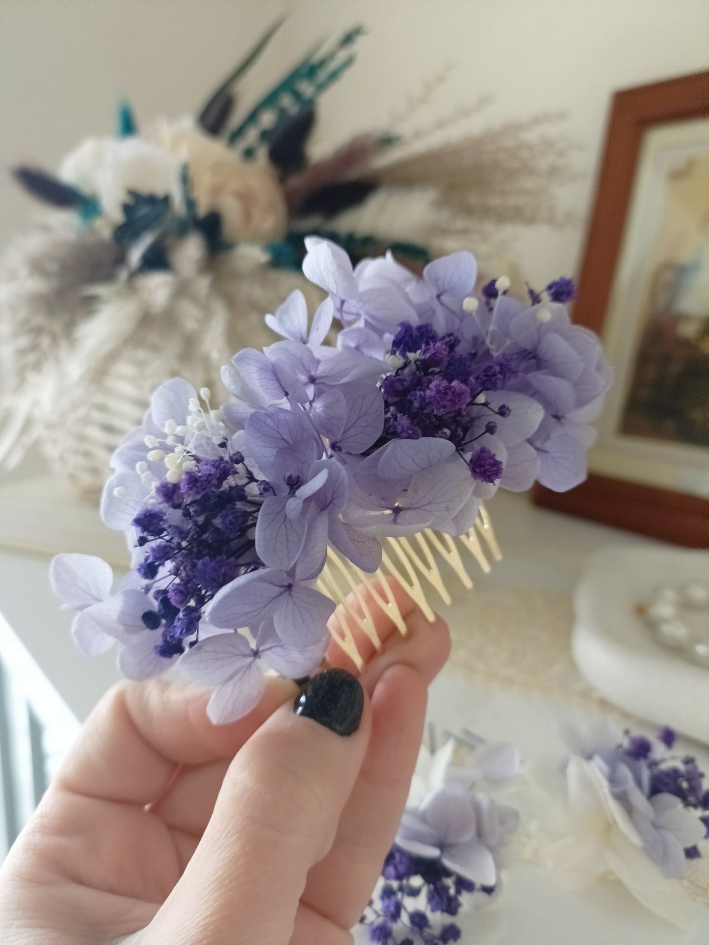 Purple Bridal Floral Comb