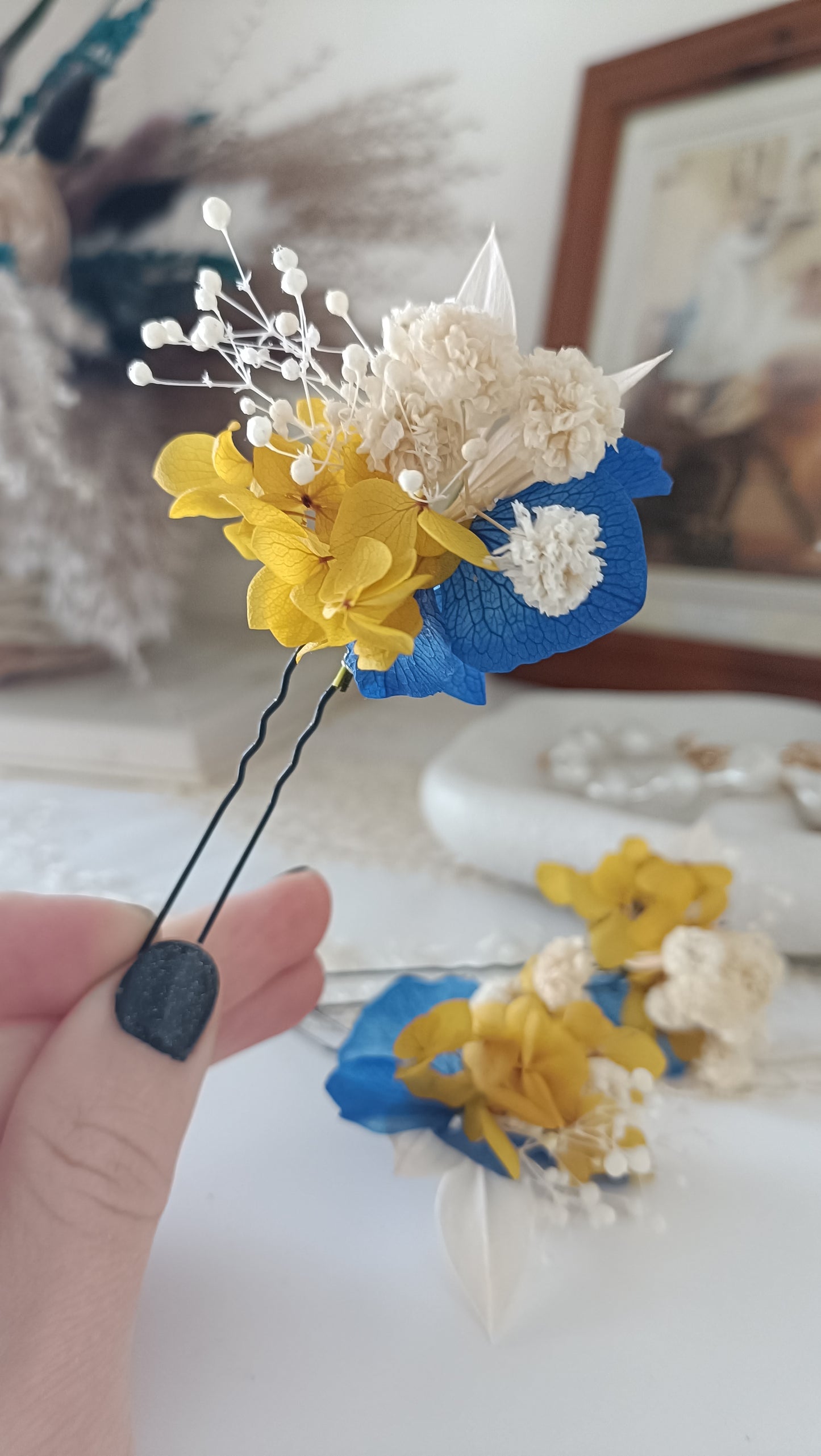 Set of 5/10 Blue & Yellow Floral Hair Pins