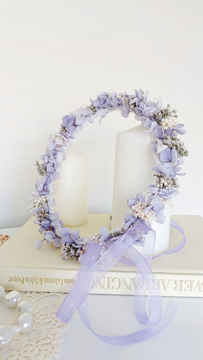 Dried Floral Crown | Purple & Baby Breath