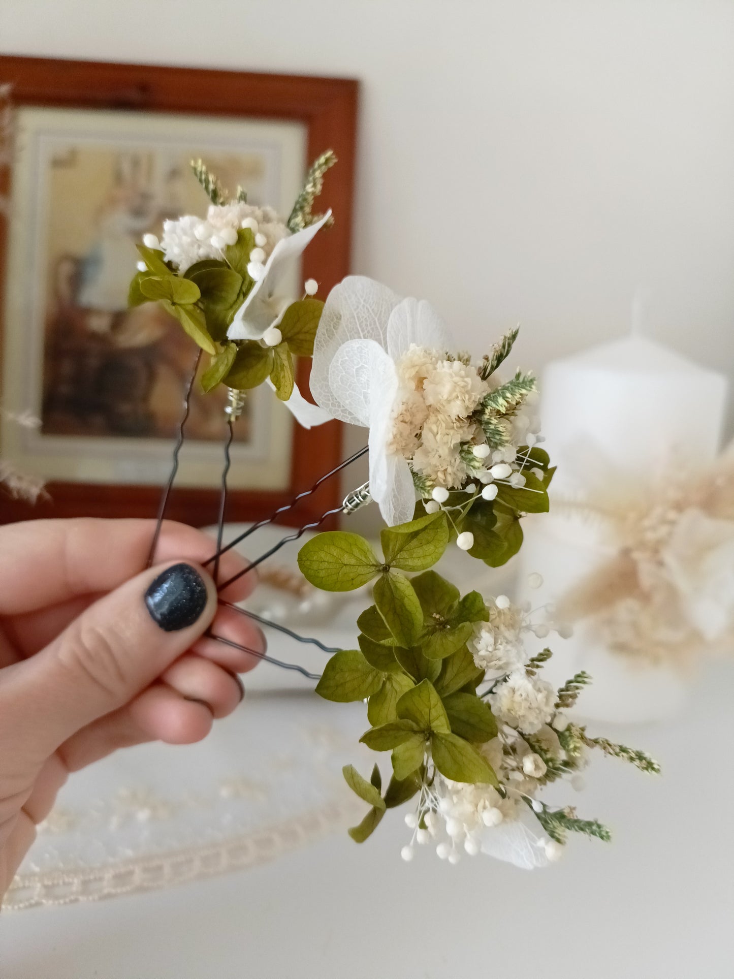 Set 5/10 Green Floral Hair Pins