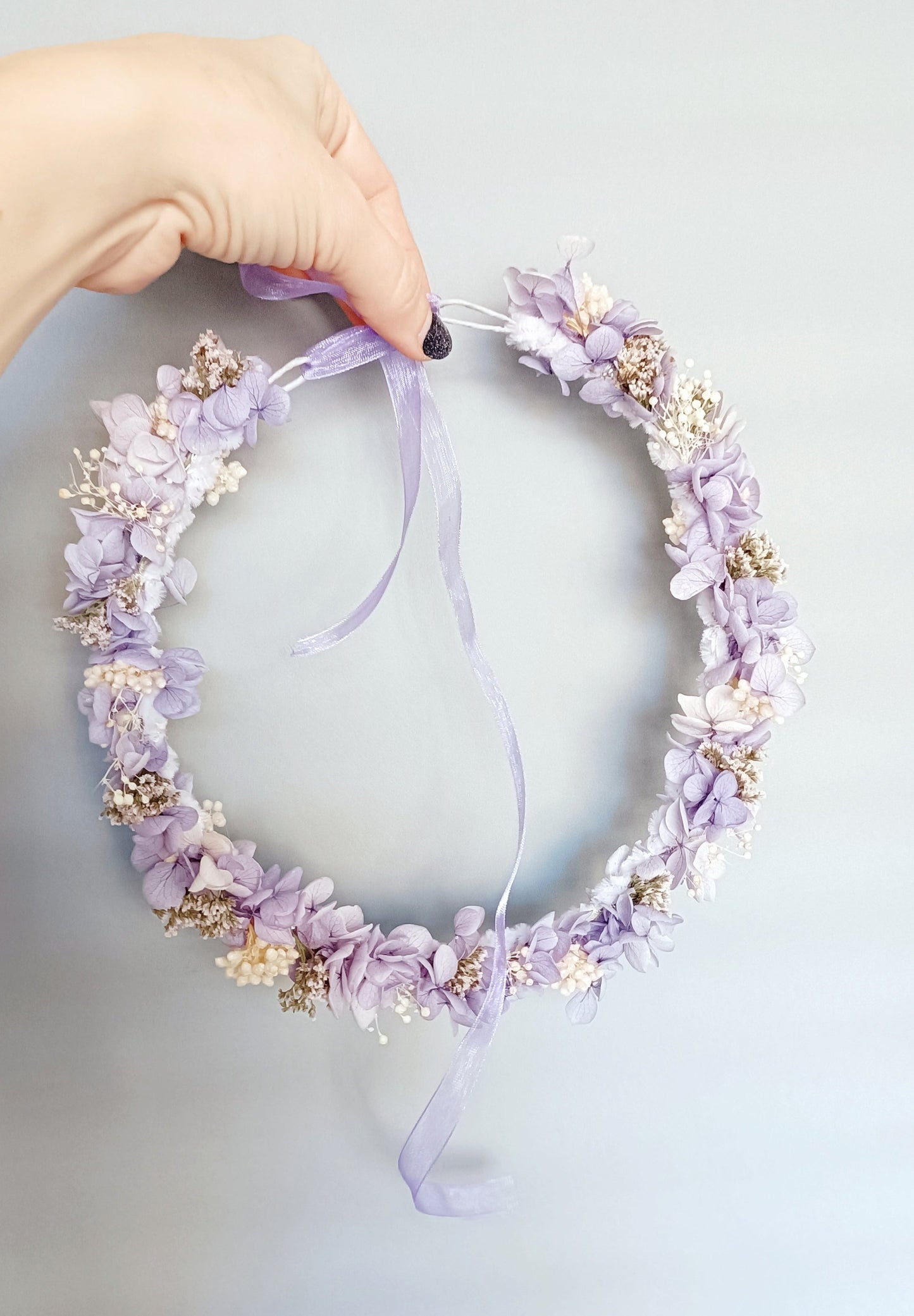 Dried Floral Crown | Purple & Baby Breath