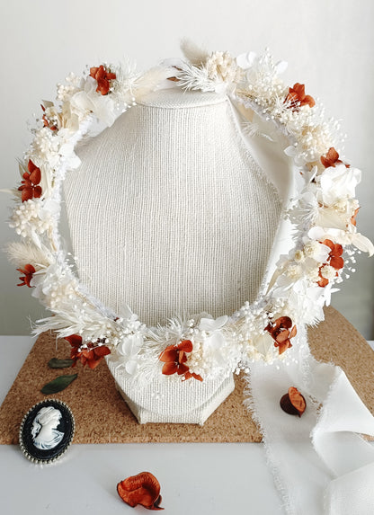 Dried Floral Crown  Terracotta & White