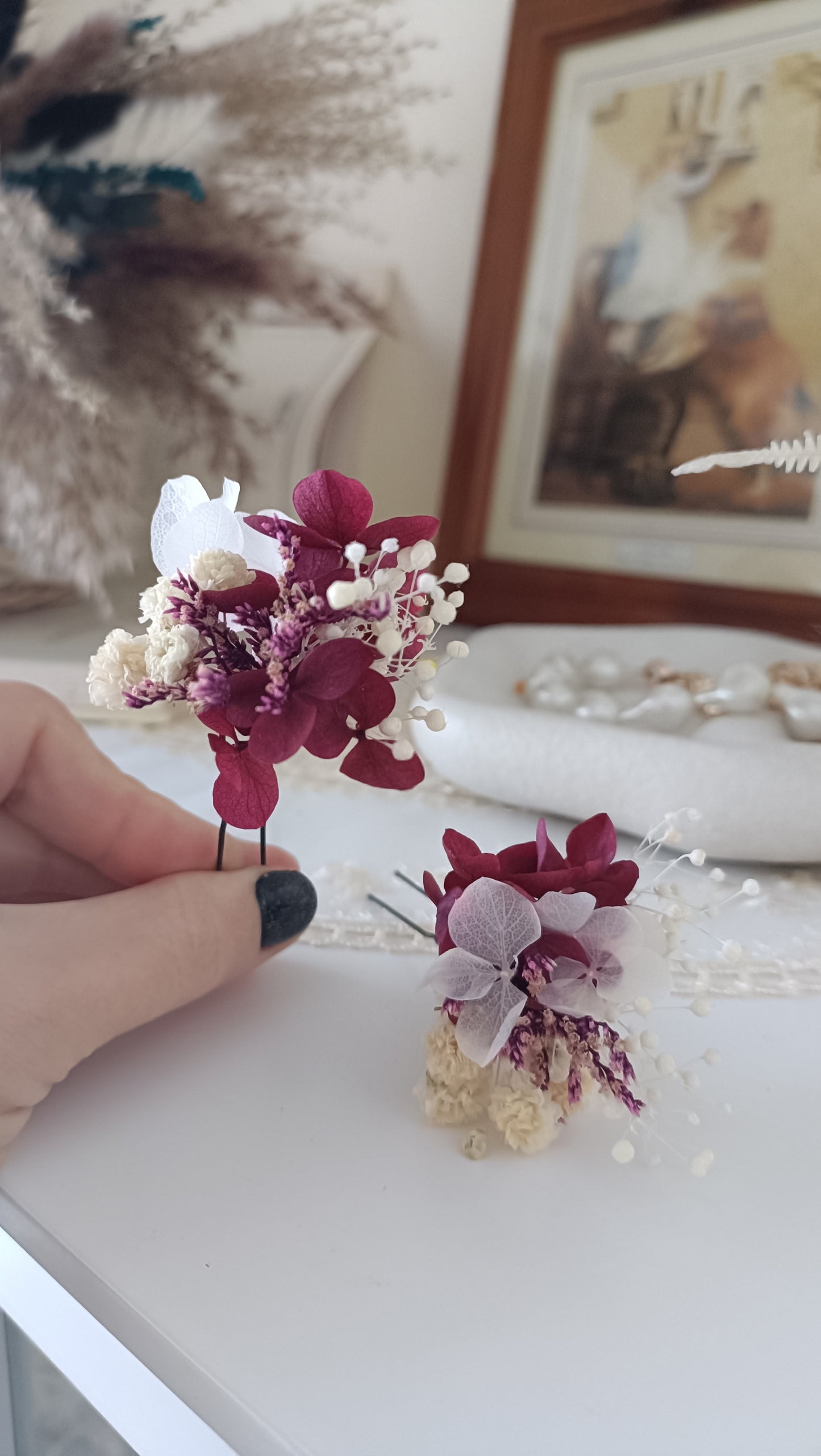 Set 5/10 White and Cherry Wedding Floral Hair Pins