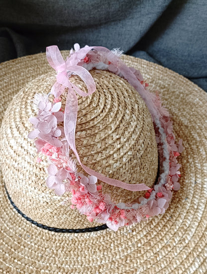 Dried Floral Crown | Pink Baby Breath