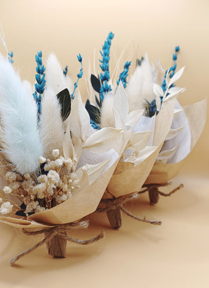 Mini Dried Flower Favors - Teal Rustic Mini Bouquets