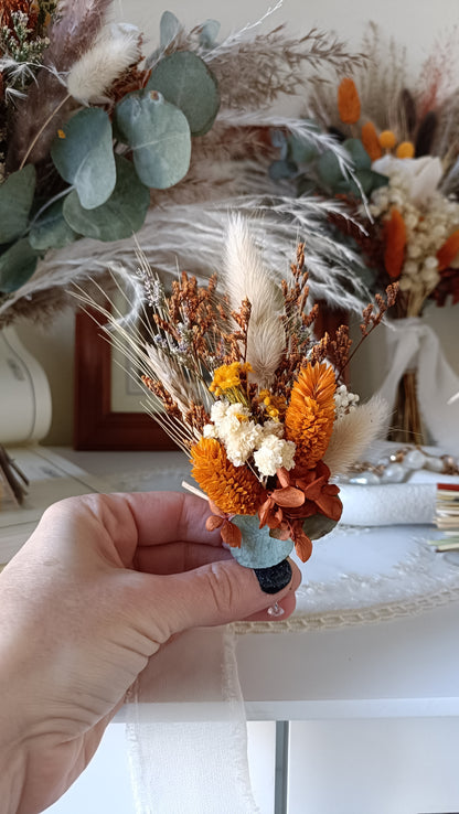 Dried Flower Boutonniere | Sage Green & Terracotta