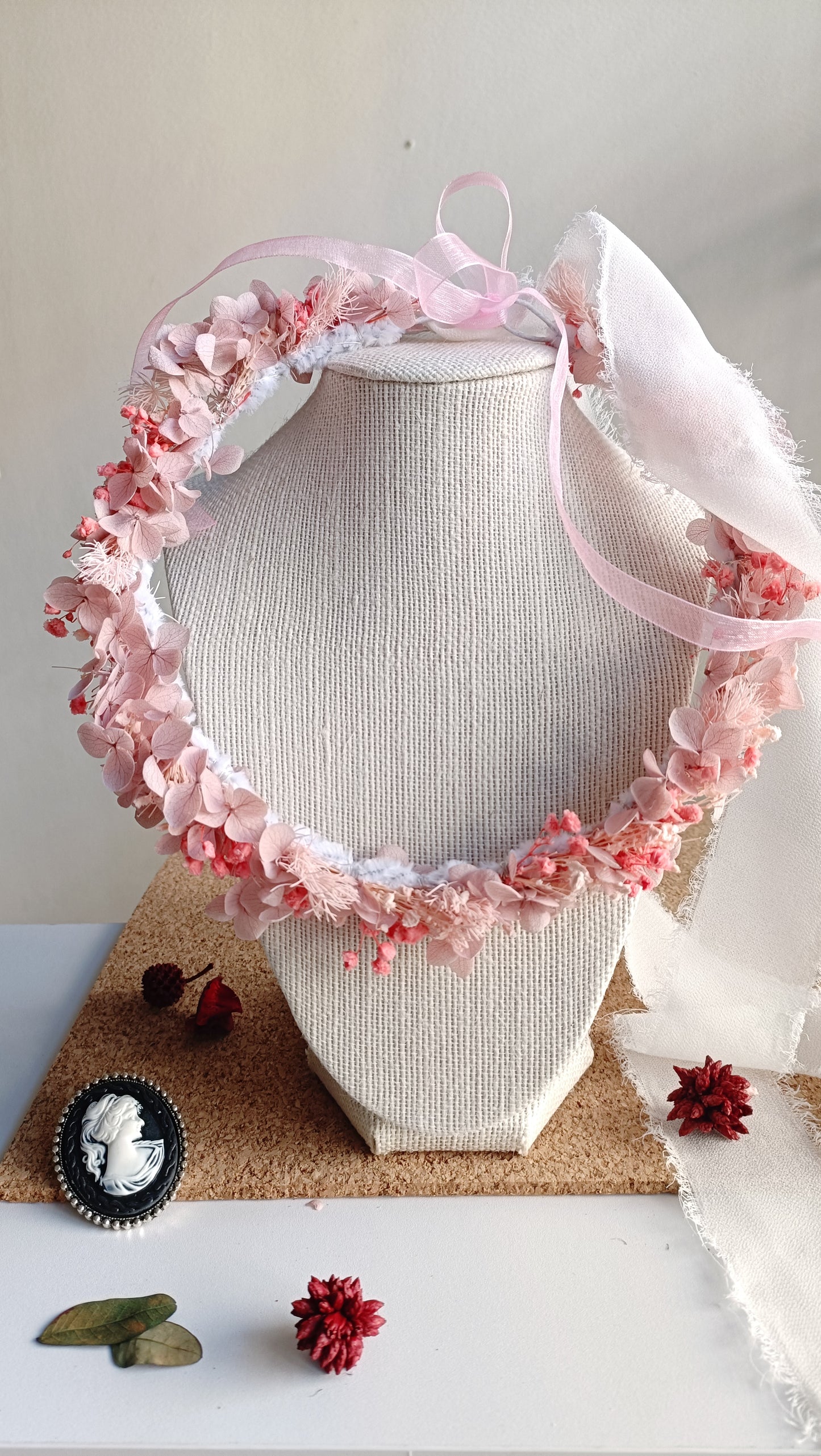 Dried Floral Crown | Pink Baby Breath