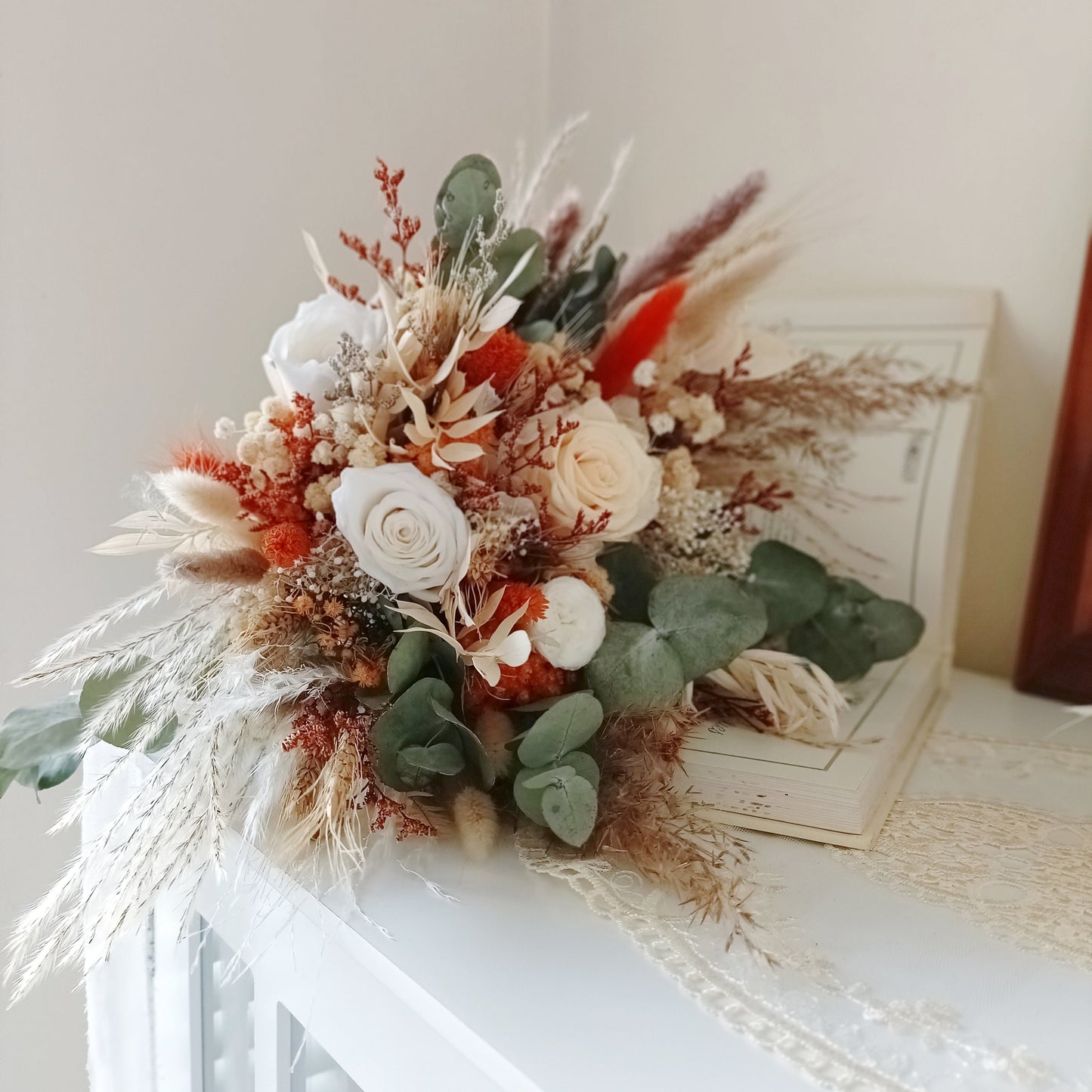 Rustic Bridal Bouquet | Eucalyptus with White & Neutral Roses