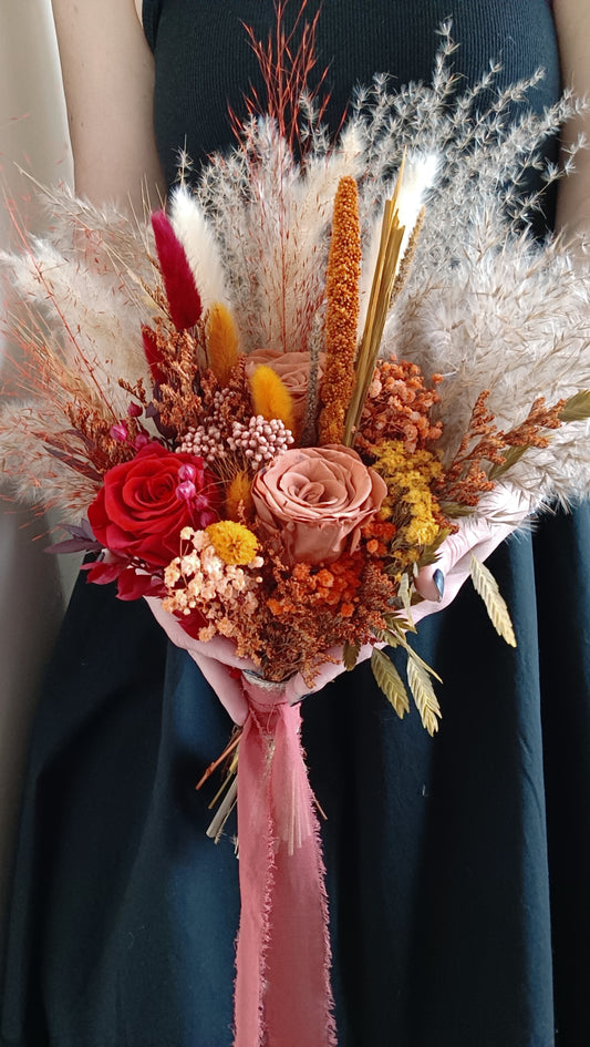 Dried Bridal Bouquet | Rust Orange & Red