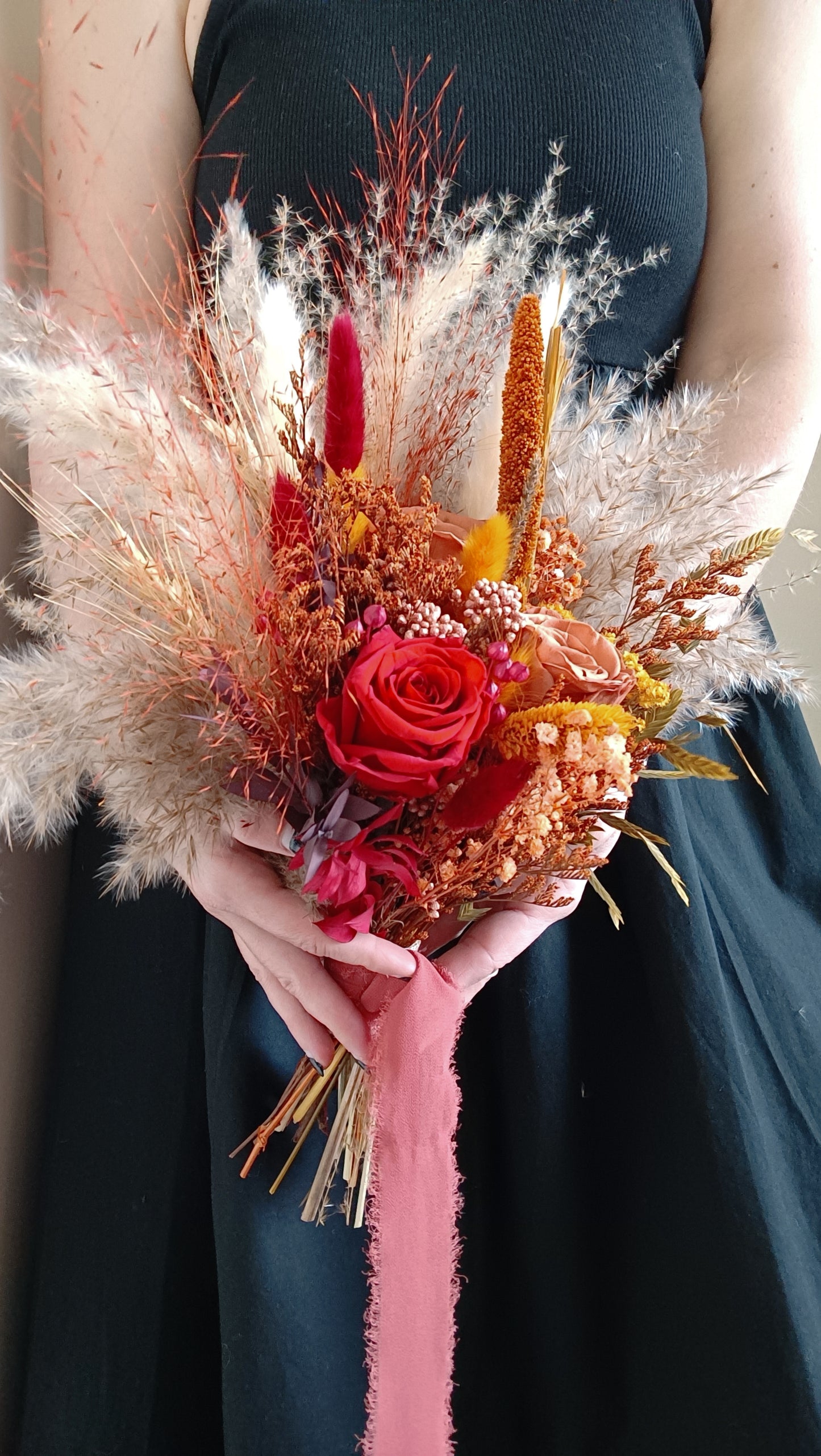 Dried Bridal Bouquet | Rust Orange & Red