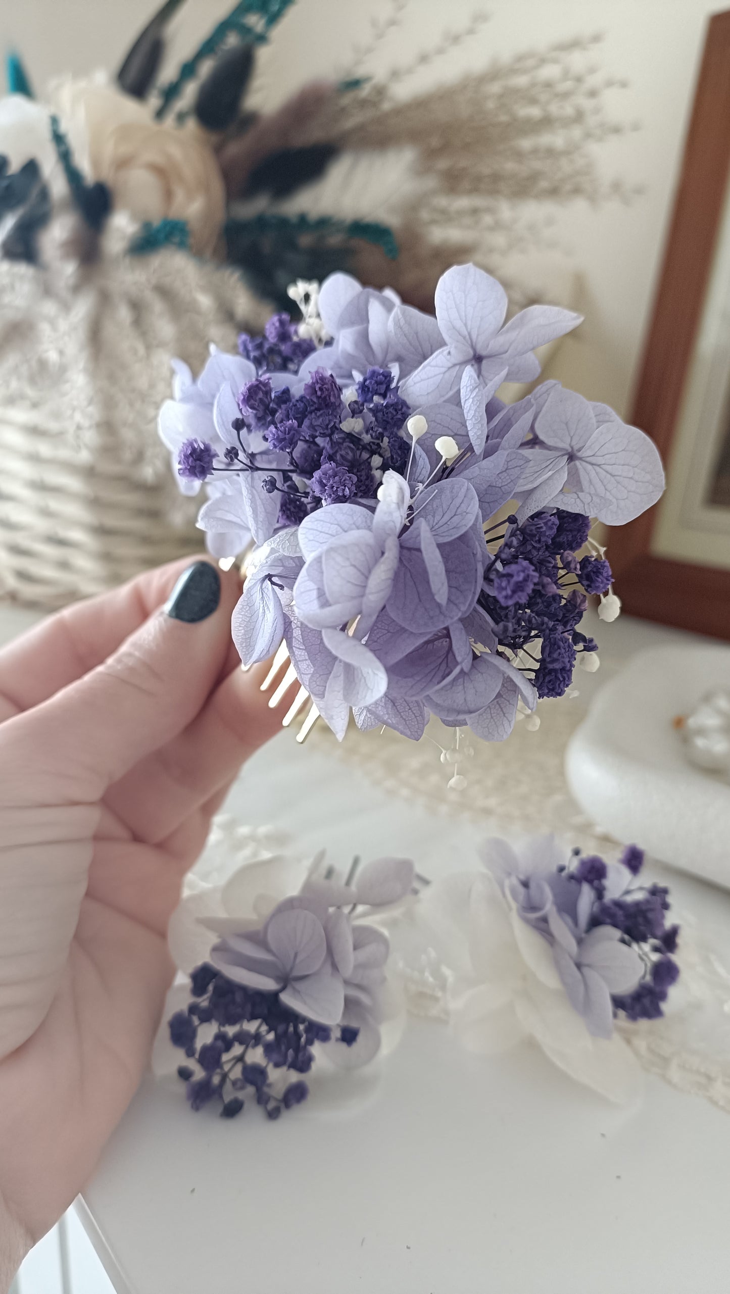 Purple Bridal Floral Comb