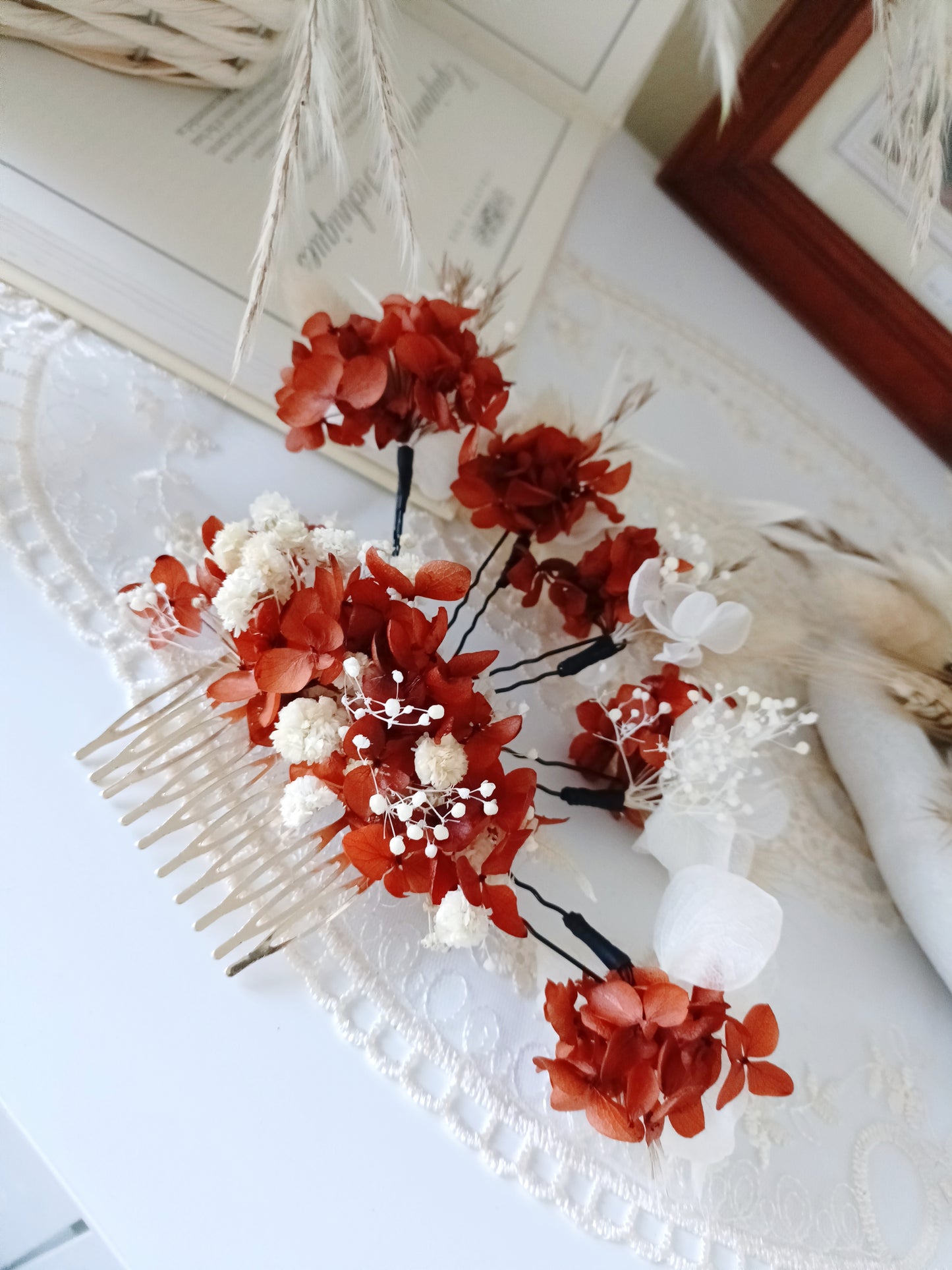 Terracotta Floral Hair Comb