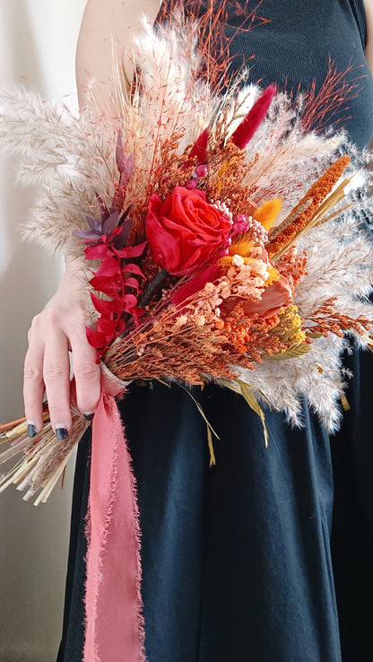 Dried Bridal Bouquet | Rust Orange & Red