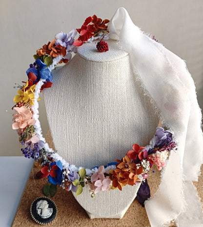 Dried Floral Crown | Colourful Rainbow Crown