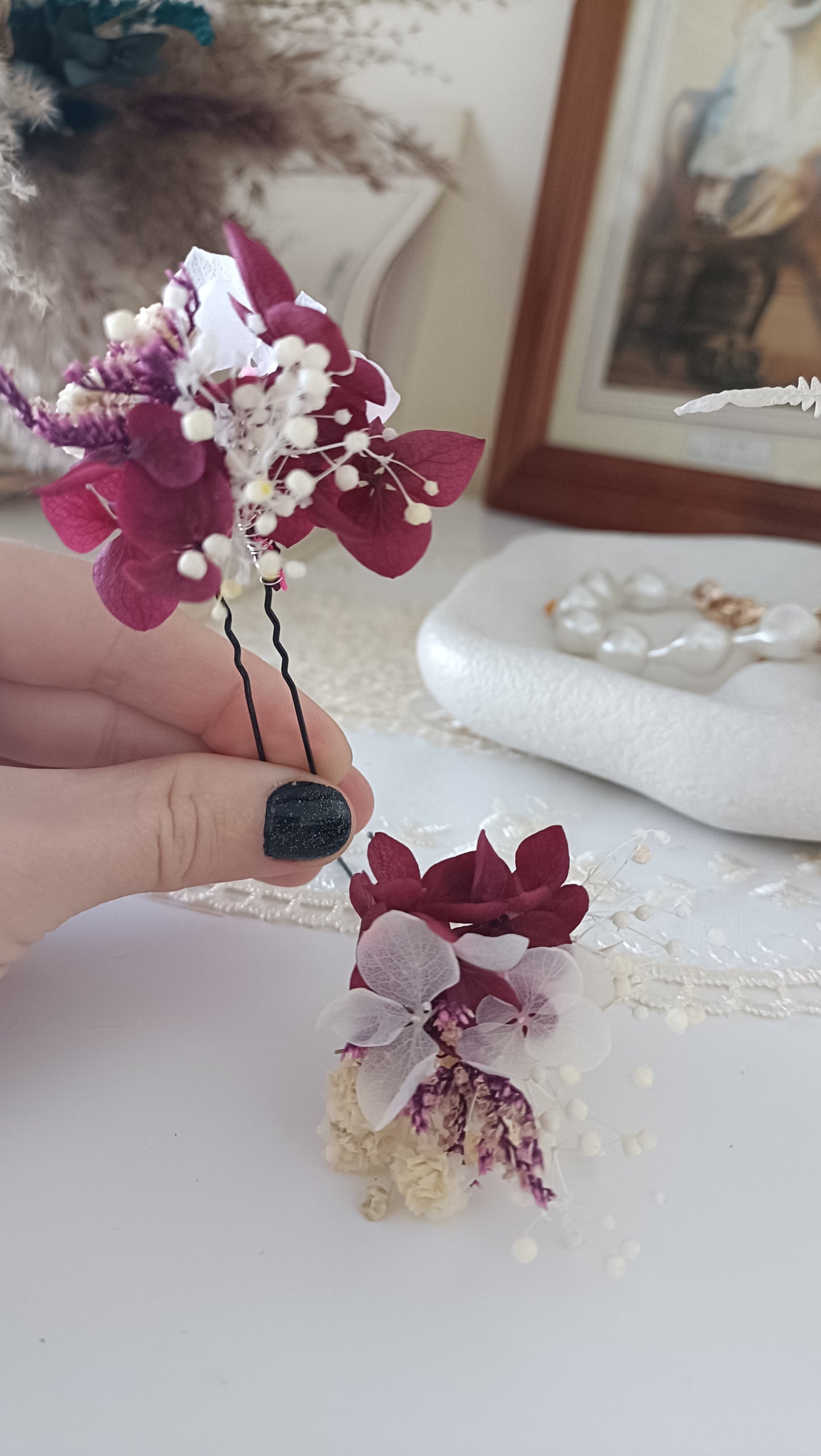 Set 5/10 White and Cherry Wedding Floral Hair Pins