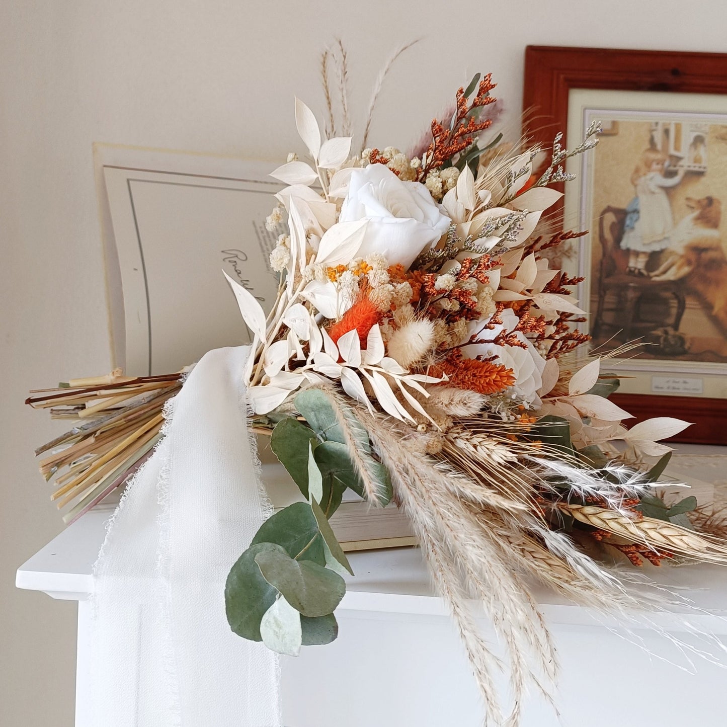 Rustic Bridal Bouquet | Eucalyptus with White & Neutral Roses