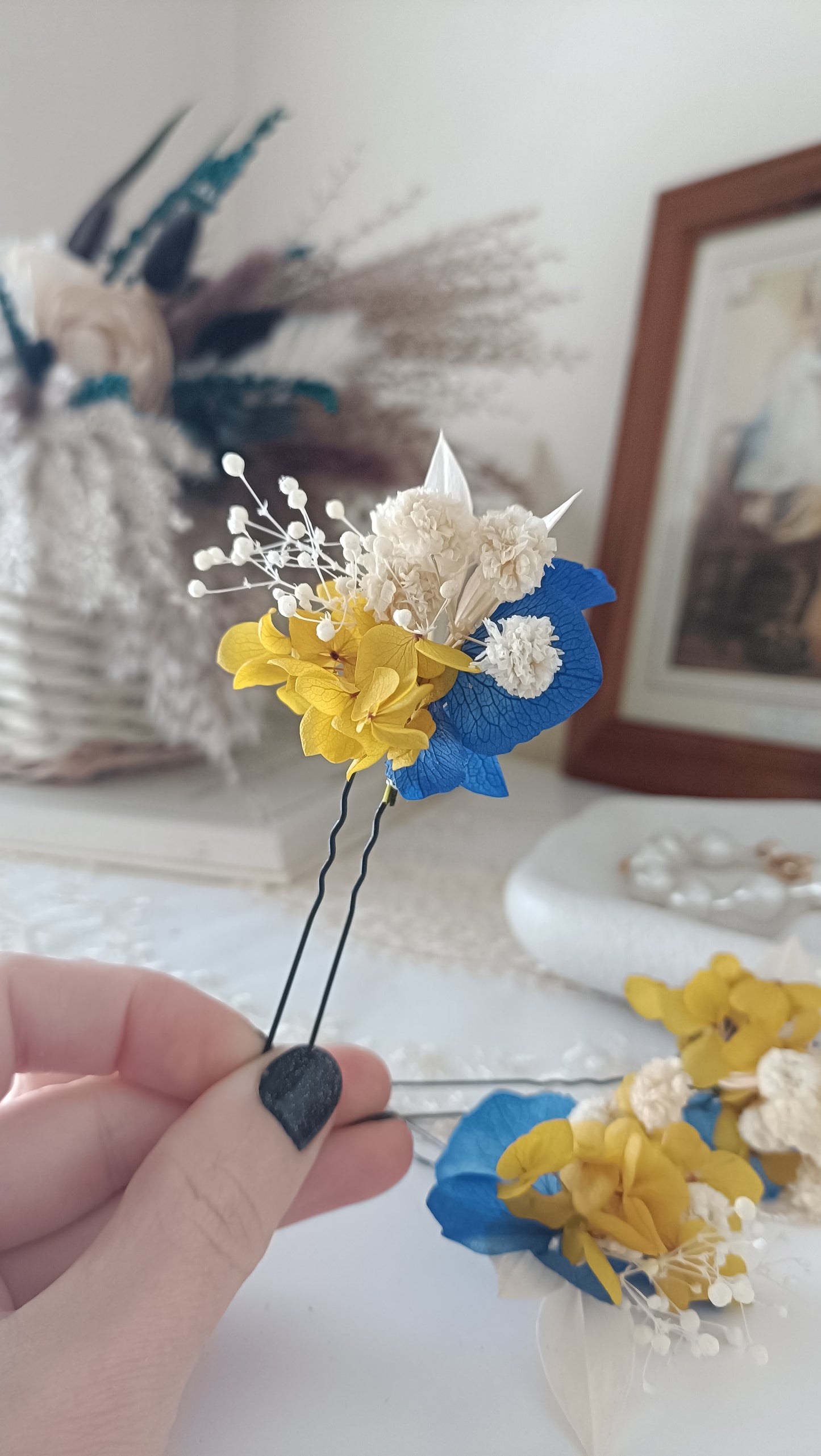 Set of 5/10 Blue & Yellow Floral Hair Pins