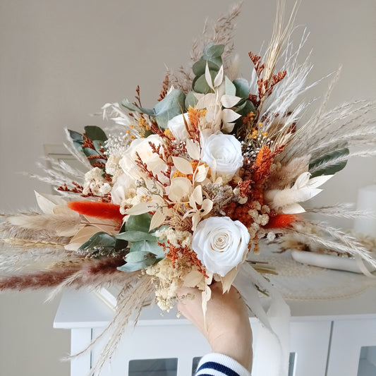 Rustic Bridal Bouquet | Eucalyptus with White & Neutral Roses