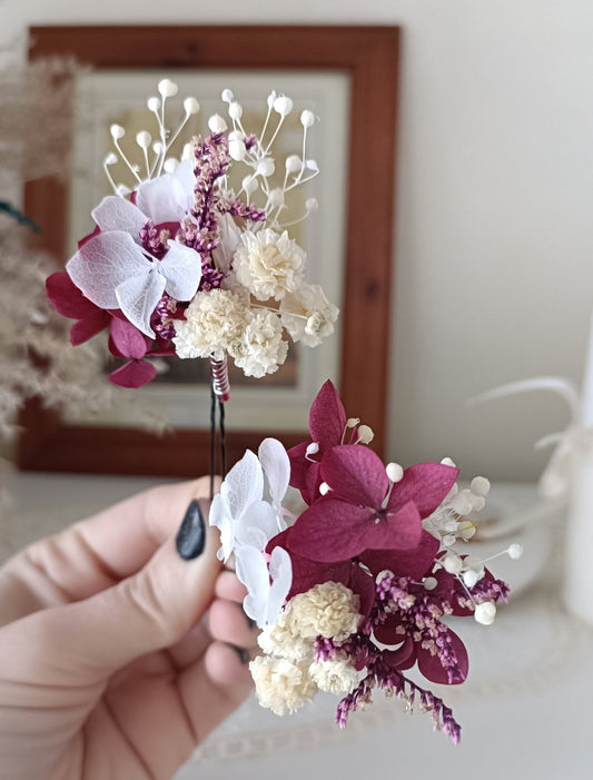 Set 5/10 White and Cherry Wedding Floral Hair Pins