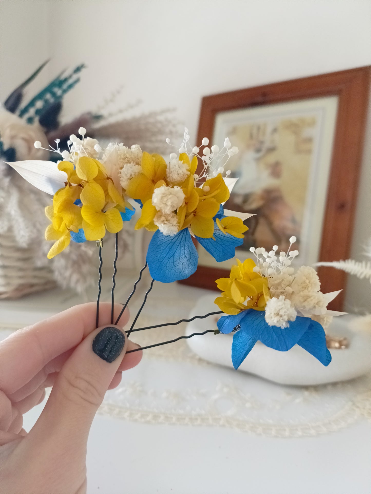 Set of 5/10 Blue & Yellow Floral Hair Pins