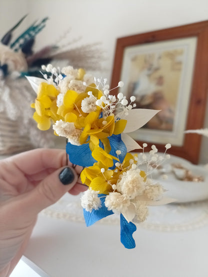 Set of 5/10 Blue & Yellow Floral Hair Pins