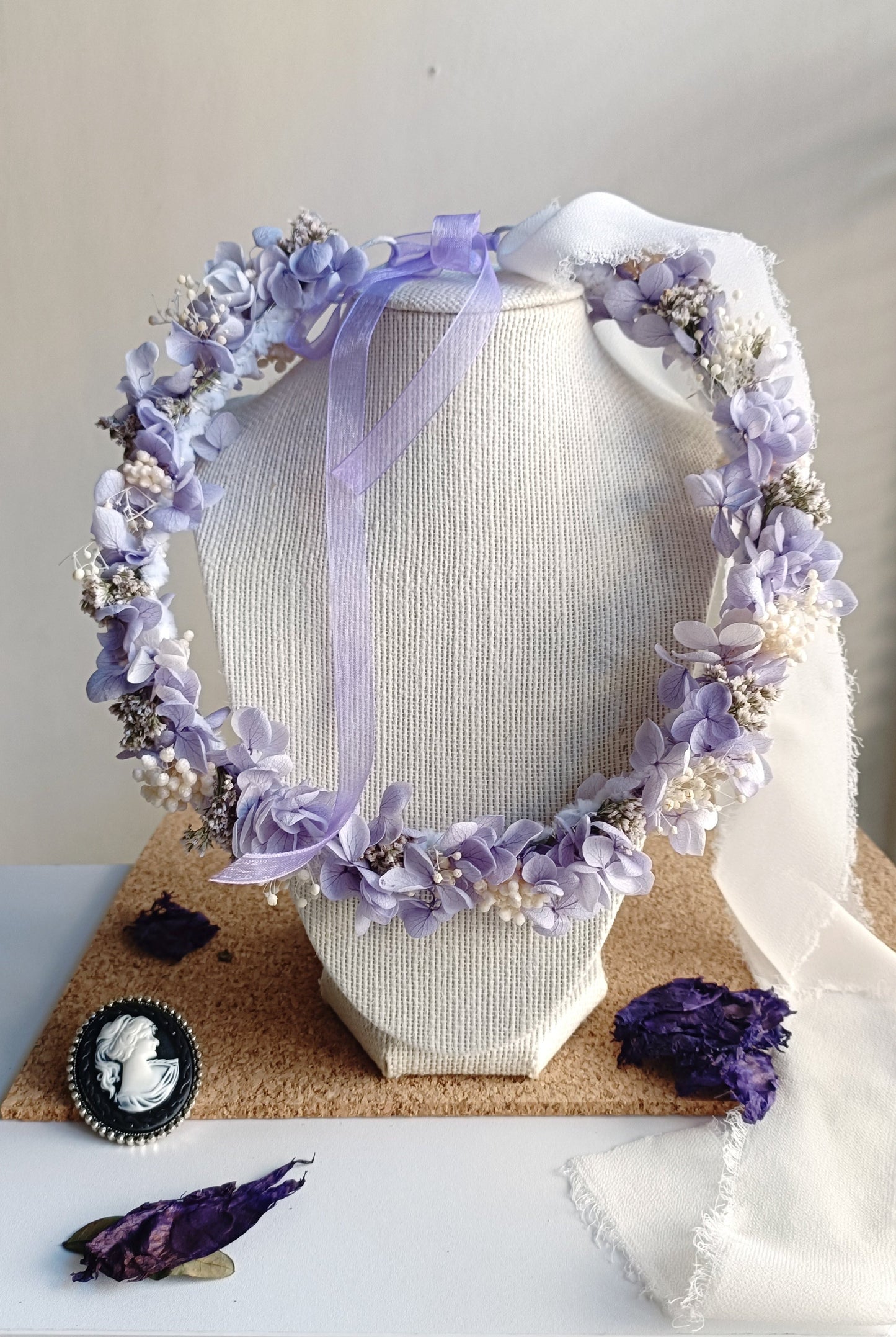 Dried Floral Crown | Purple & Baby Breath