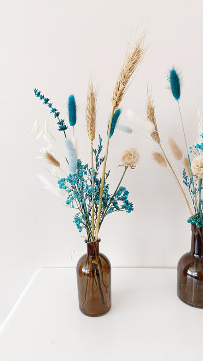 Teal bud vase, bud vase flowers, teal floral decor, mini vase arrangement, small flower bouquet, elegant table decor, wedding bud vase, minimalist florals, teal wedding decor, rustic bud vase, floral table centerpiece, soft blue-green flowers, chic home decor, petite floral arrangement, boho bud vase