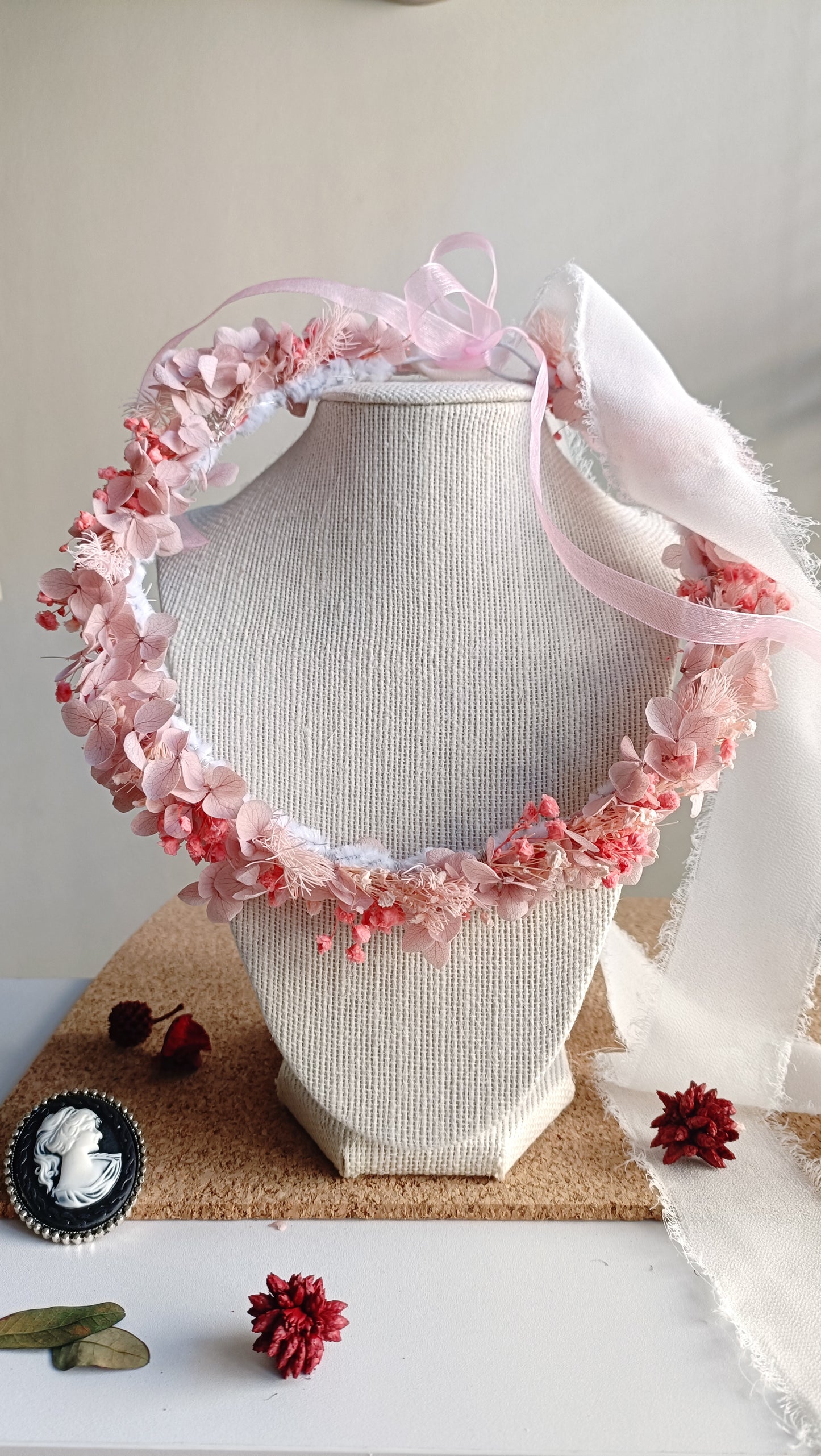 Dried Floral Crown | Pink Baby Breath